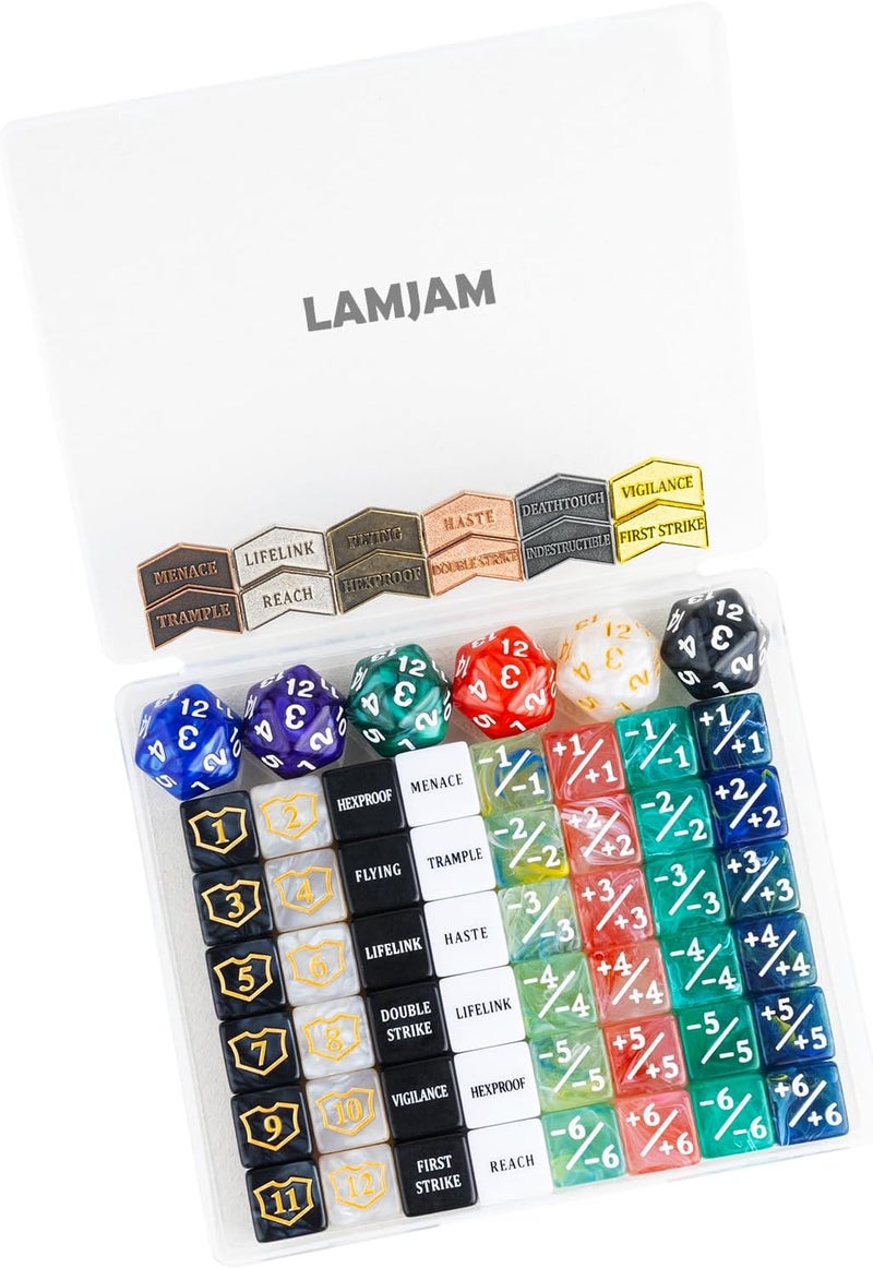 LAMJAM 66 Pieces MTG Dice Counters Keyword Metal Tokens +1/+1 Buff Counter Dice Set Spindown D20 for MTG, TCG, Magic Cards Gaming Accessories - Image 1